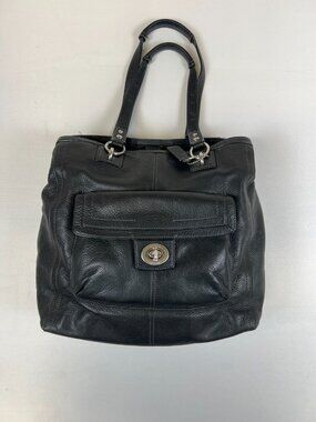 COACH Women Lrg Penelope Pebbled Leather Black Satchel Shoulder Bag Silver Hrdw